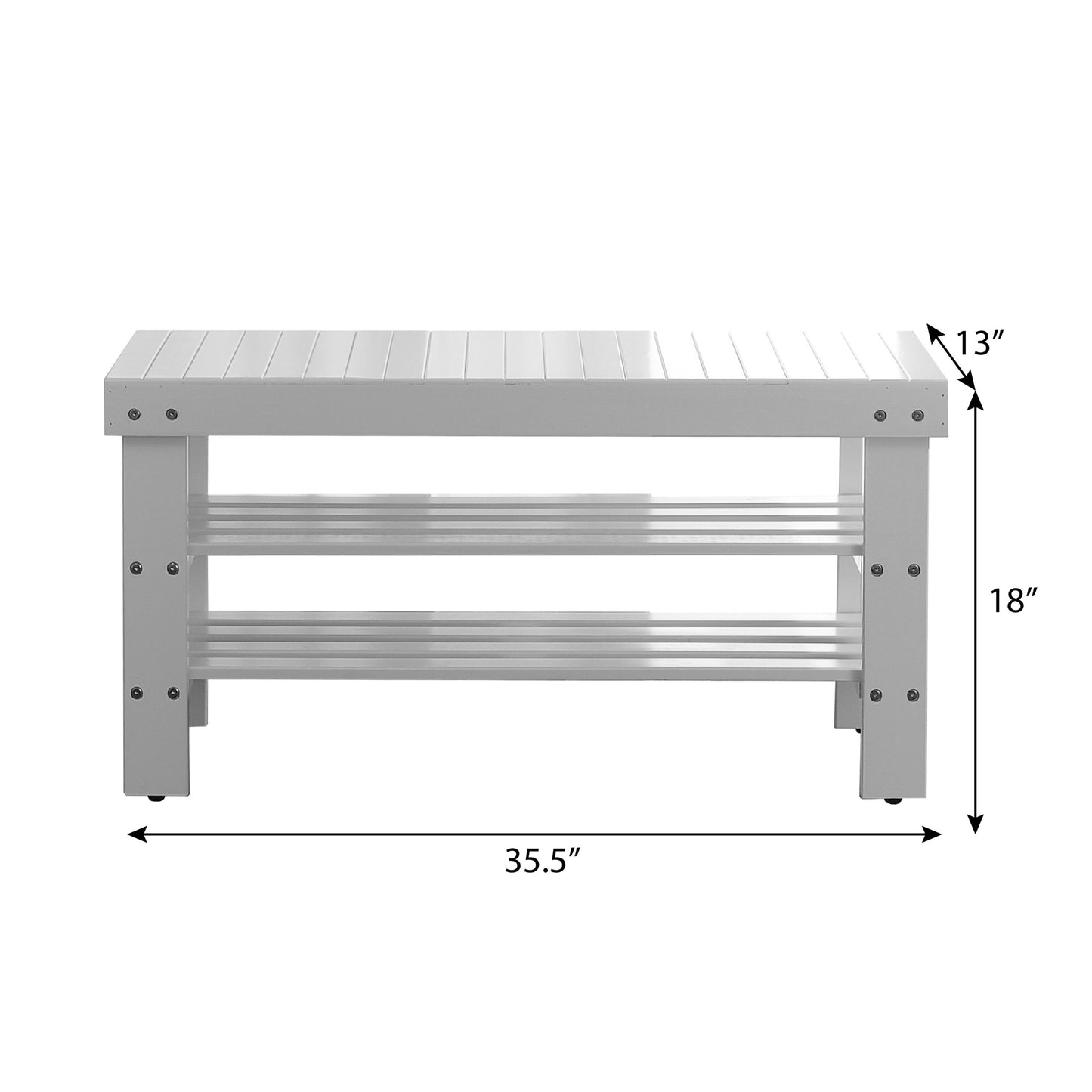 Roundhill Furniture Pina Quality Solid Wood Shoe Bench, White Finish