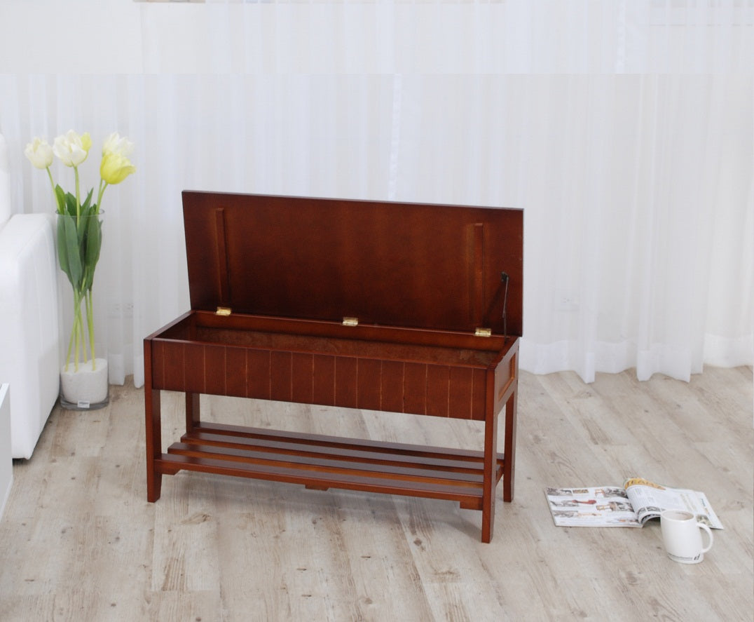 Roundhill Quality Solid Wood Shoe Bench with Storage, Cherry