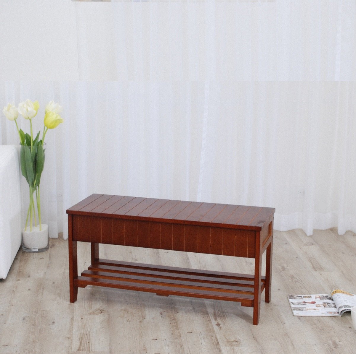 Roundhill Quality Solid Wood Storage Shoe Bench