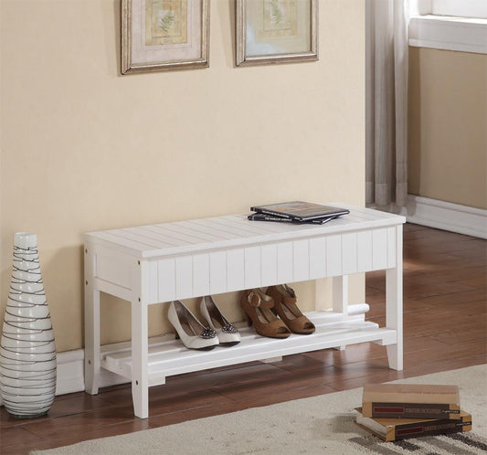 Roundhill Quality Solid Wood Shoe Bench with Storage, White