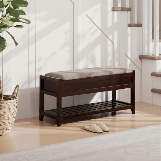 Rouen Espresso Seating Bench with Shoe Storage