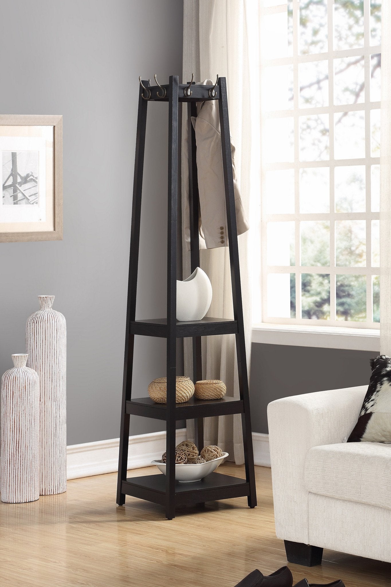 Roundhill Furniture Vassen 3-Tier Storage Coat Rack