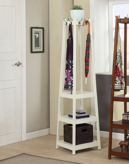 Roundhill Furniture Vassen Coat Rack w/ 3-Tier Storage Shelves - White Finish