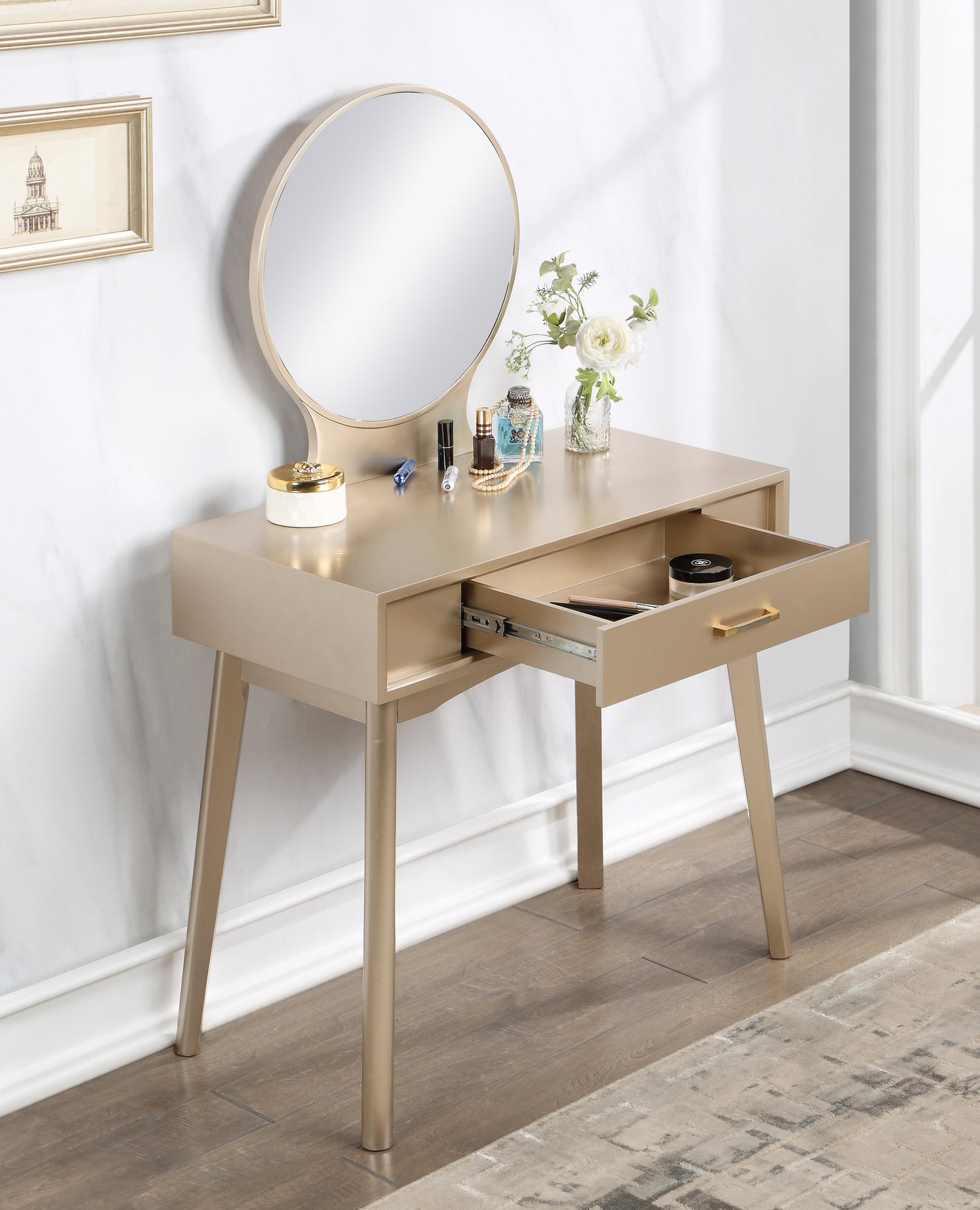 Roundhill Furniture Maly Contemporary Wood Vanity and Stool Set