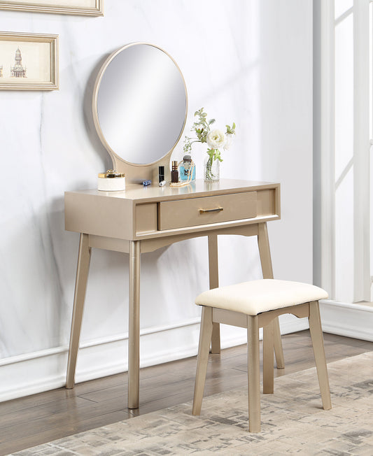 Roundhill Furniture Maly Contemporary Wood Vanity and Stool Set, Gold