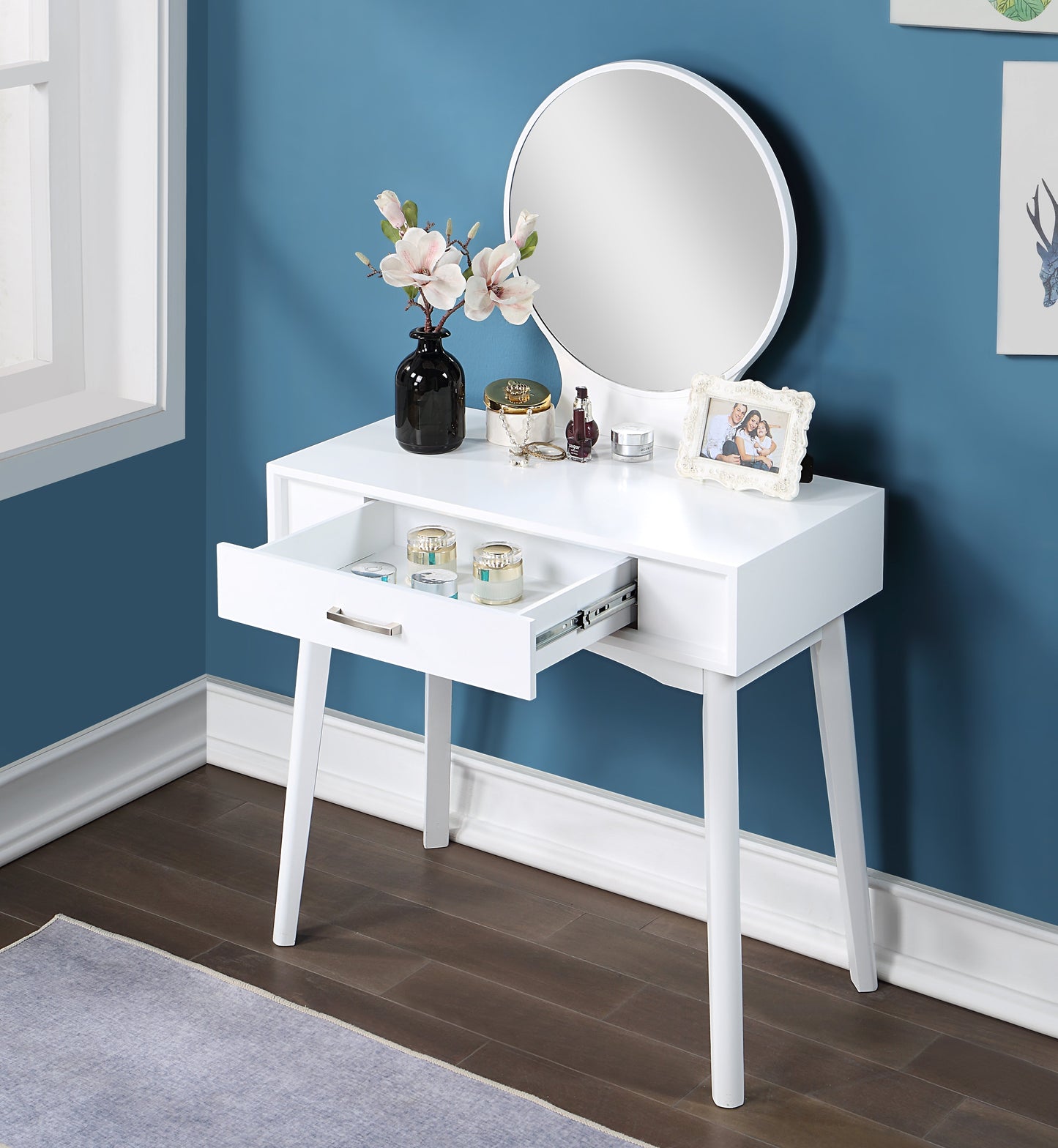 Roundhill Furniture Maly Contemporary Wood Vanity and Stool Set