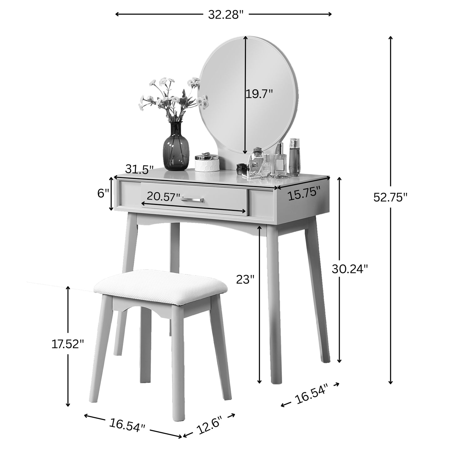 Roundhill Furniture Maly Contemporary Wood Vanity and Stool Set, Purple