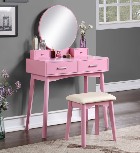 Roundhill Furniture Liannon Contemporary Wood Vanity and Stool Set, Pink