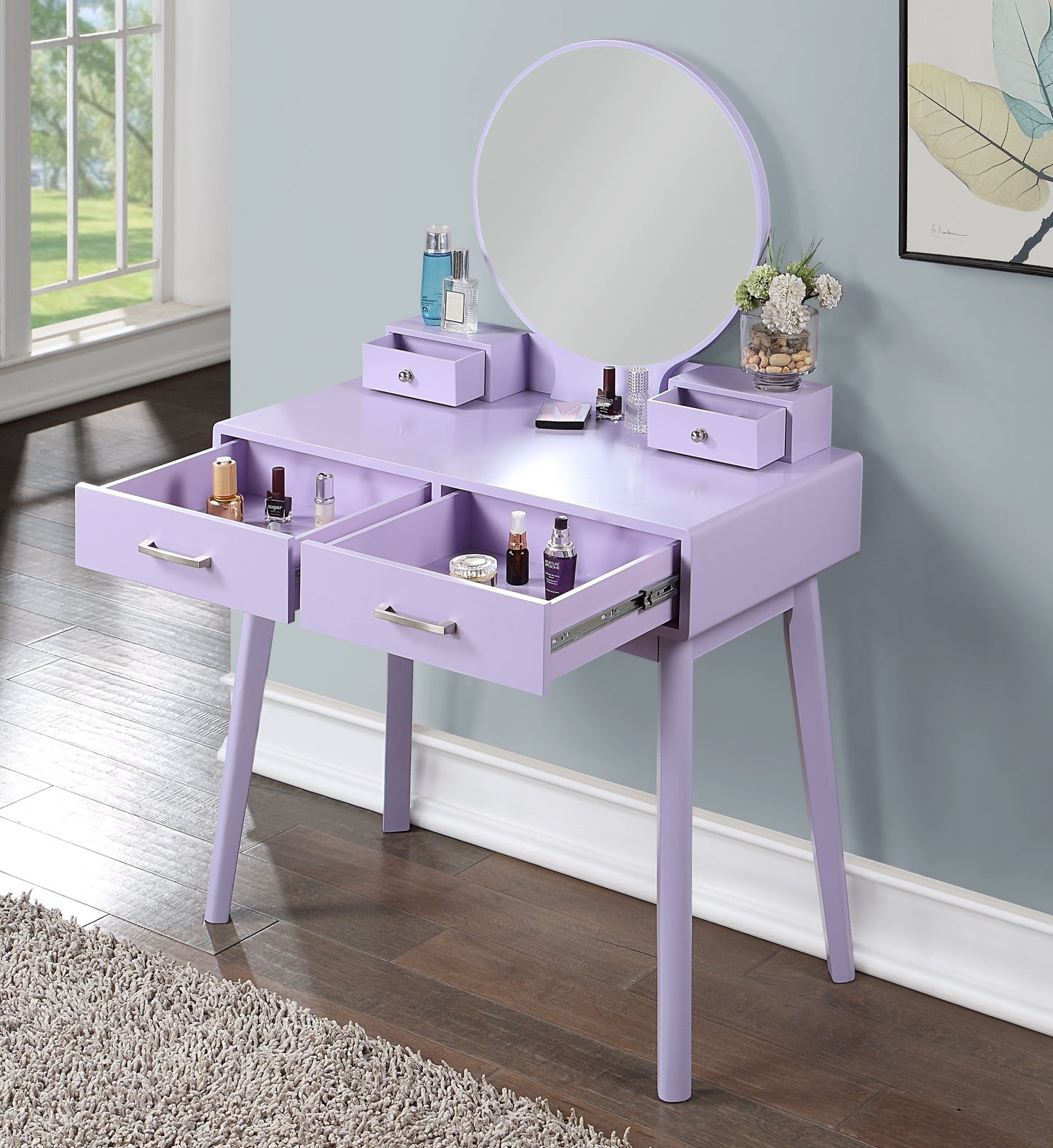 Roundhill Furniture Liannon Contemporary Wood Vanity and Stool Set