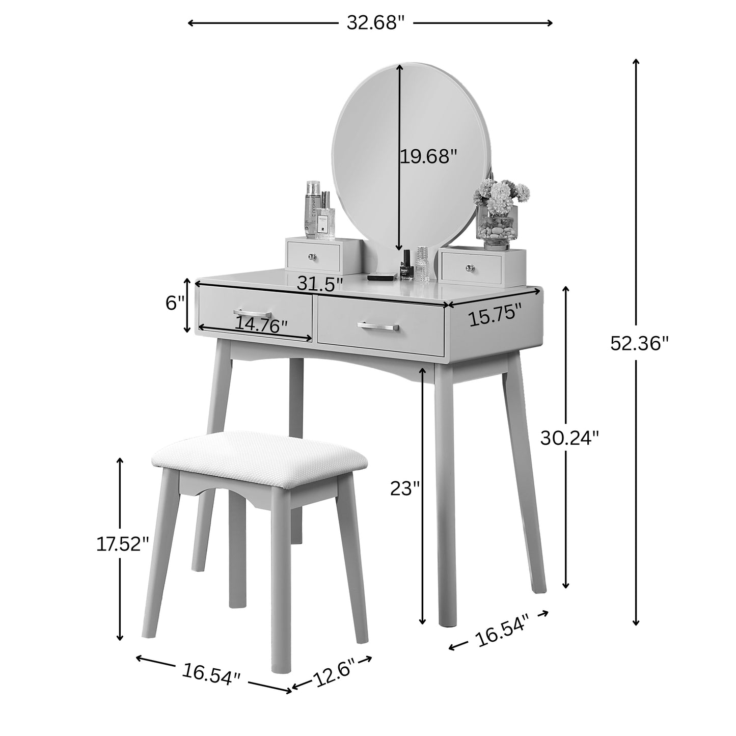 Liannon Contemporary Wood Vanity and Stool Set, Pink