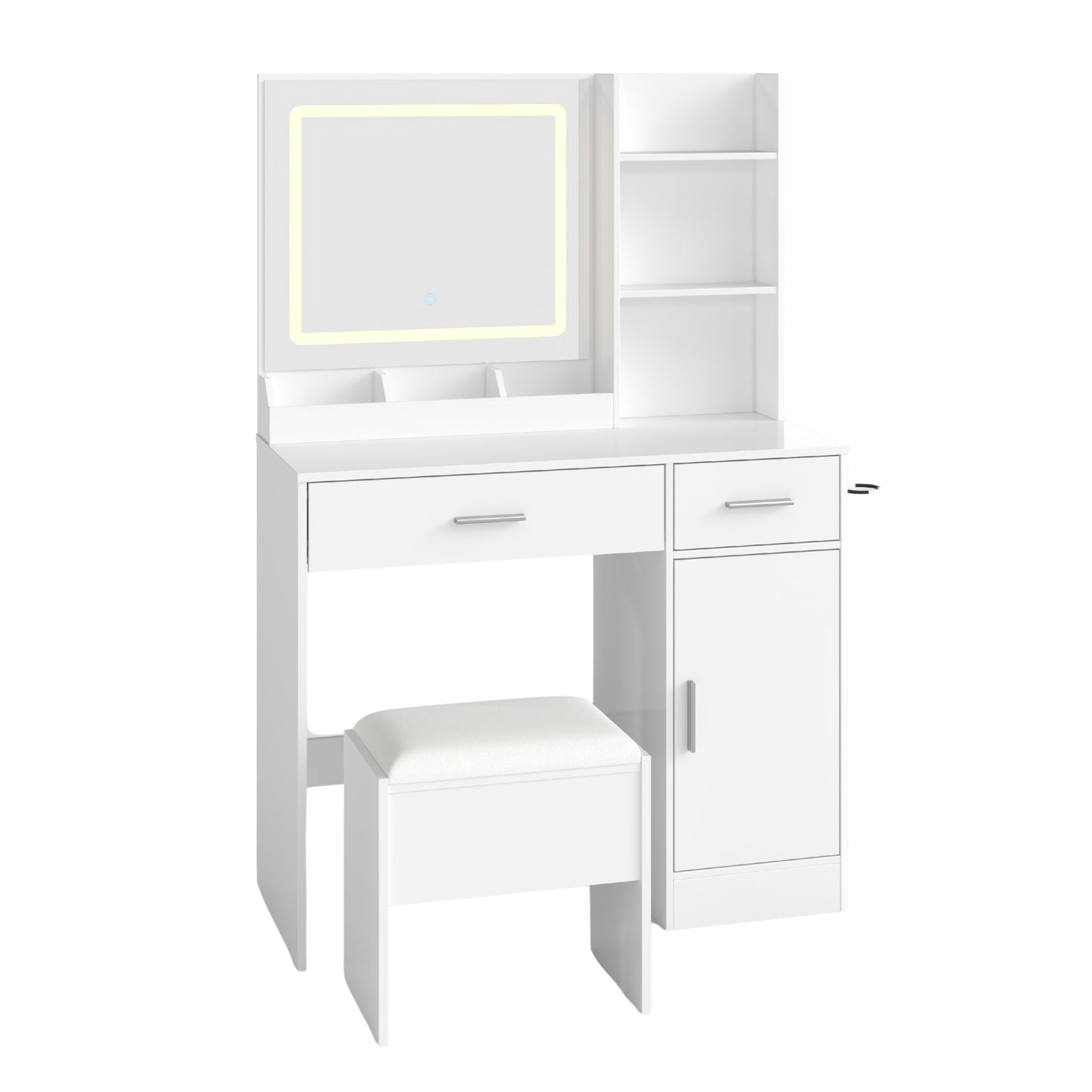 Roundhill Furniture Lavin Makeup Vanity Set, Vanity Desk with Stool, LED Light Mirror and Charging Station