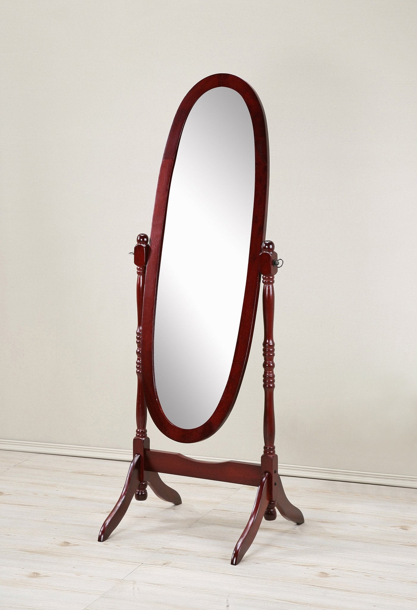 Roundhill Furniture Traditional Queen Anna Style Wood Floor Cheval Mirror, Cherry Finish