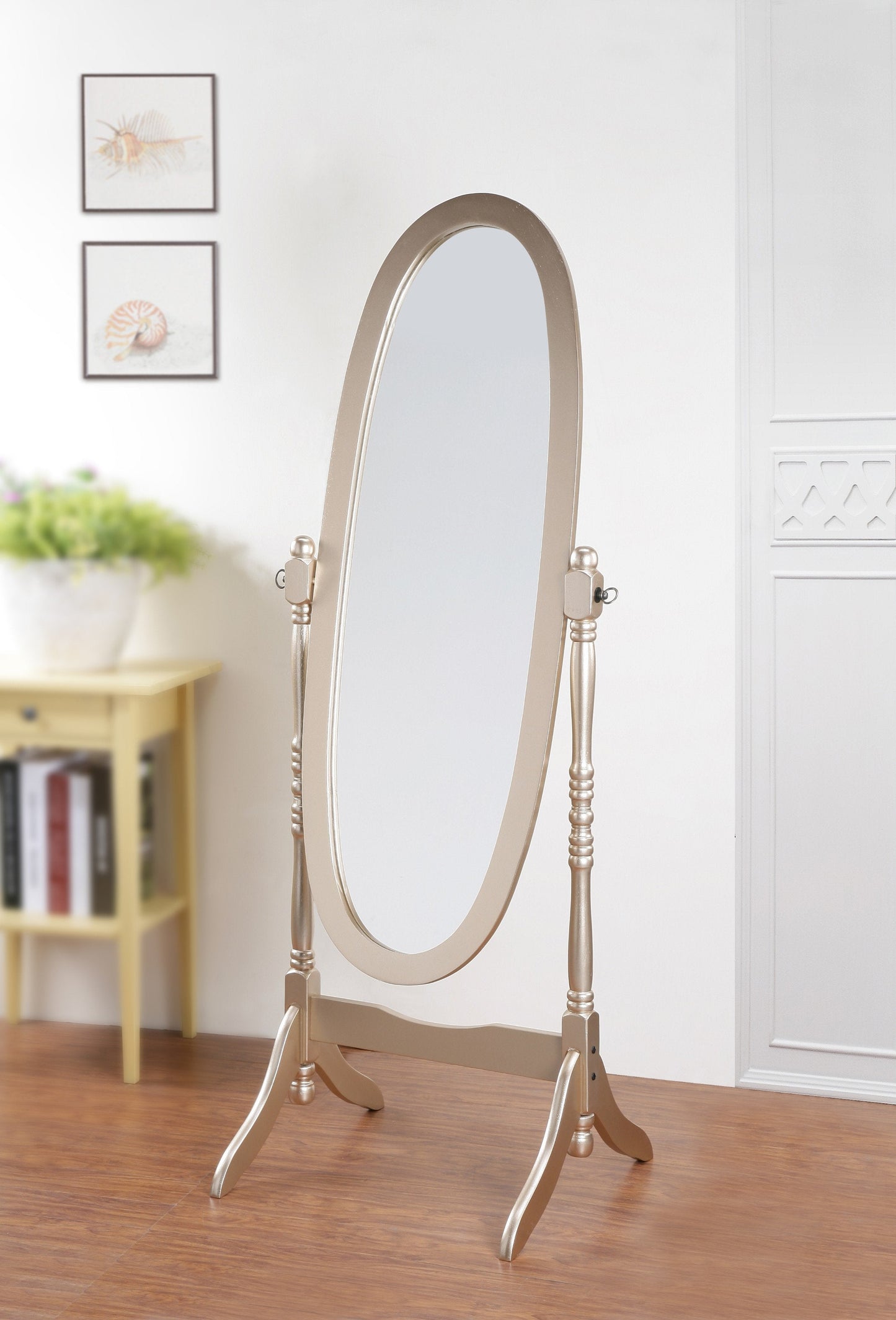 Roundhill Furniture Traditional Queen Anna Style Wood Floor Cheval Mirror, Gold Finish