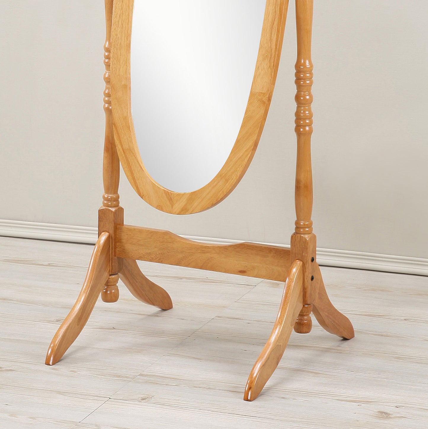 Roundhill Furniture Traditional Queen Anna Style Wood Floor Cheval Mirror, Oak Finish