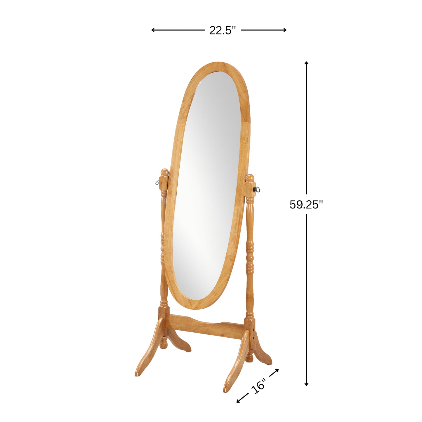 Traditional Style Wood Cheval Floor Mirror  in Oak finish