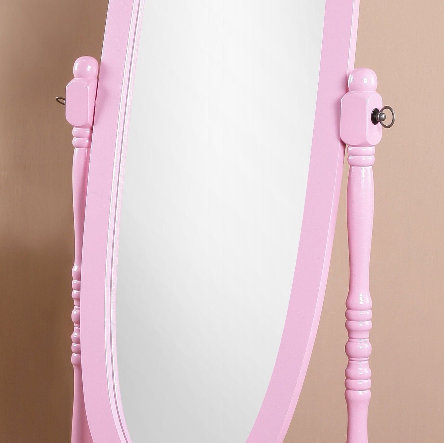 Roundhill Furniture Traditional Queen Anna Style Wood Floor Cheval Mirror, Pink Finish