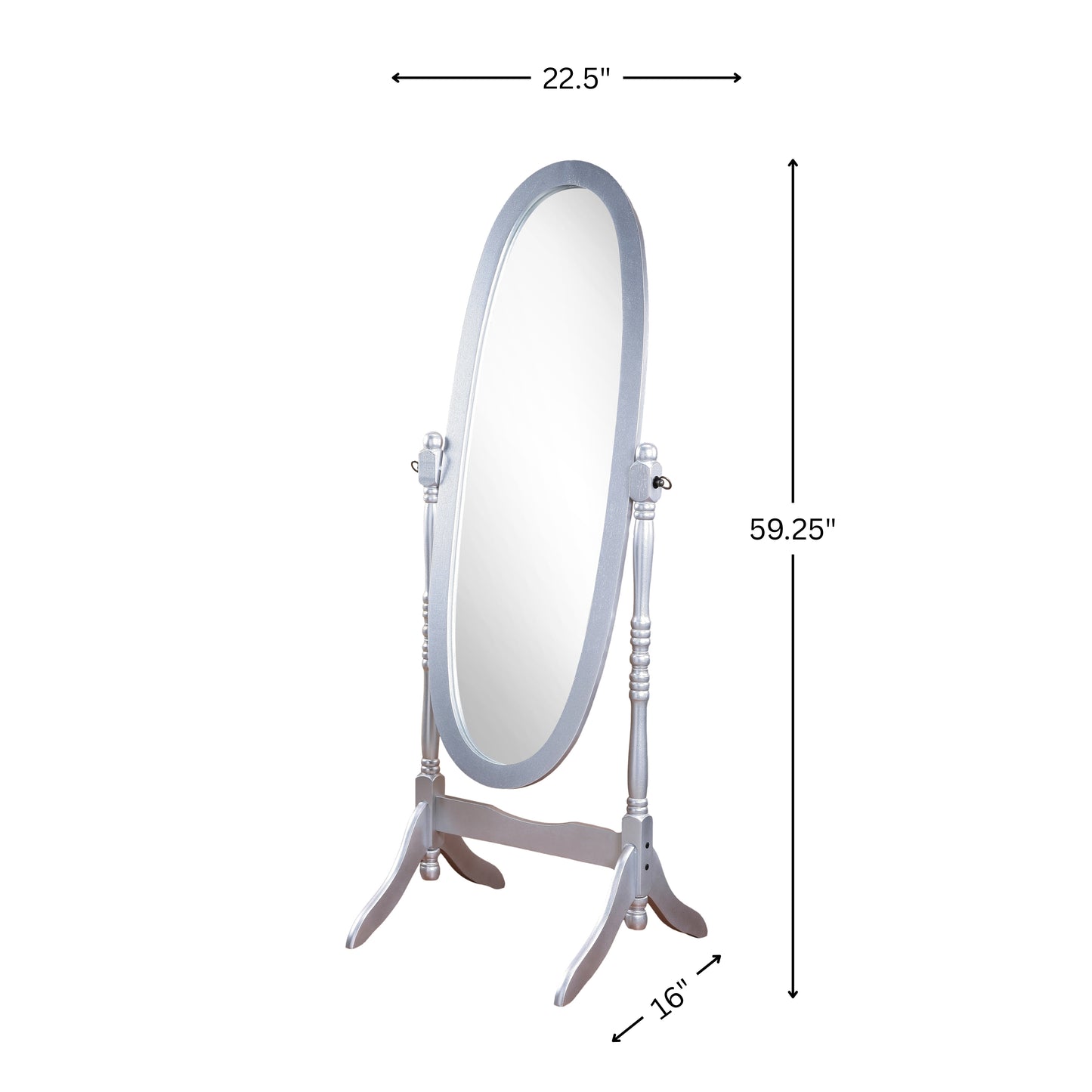 Traditional Queen Anna Style Wood Floor Cheval Mirror, Silver Finish