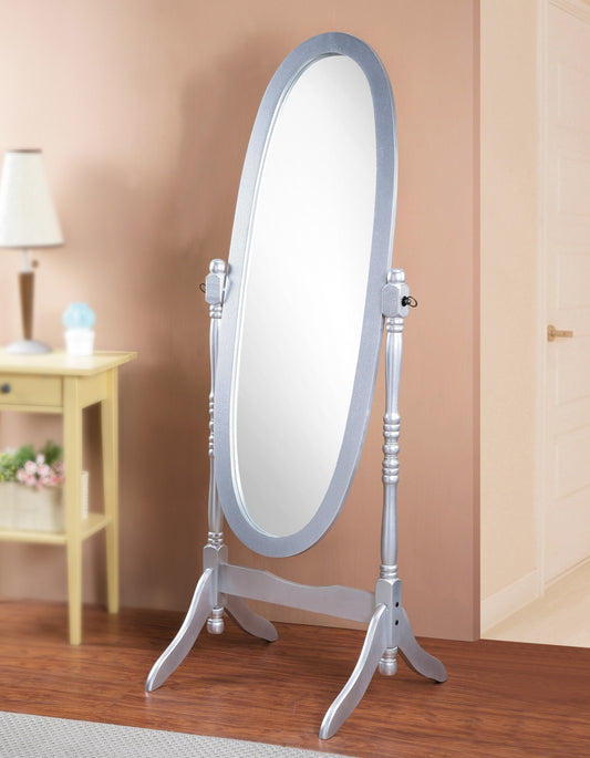 Roundhill Furniture Traditional Queen Anna Style Wood Floor Cheval Mirror, Silver Finish