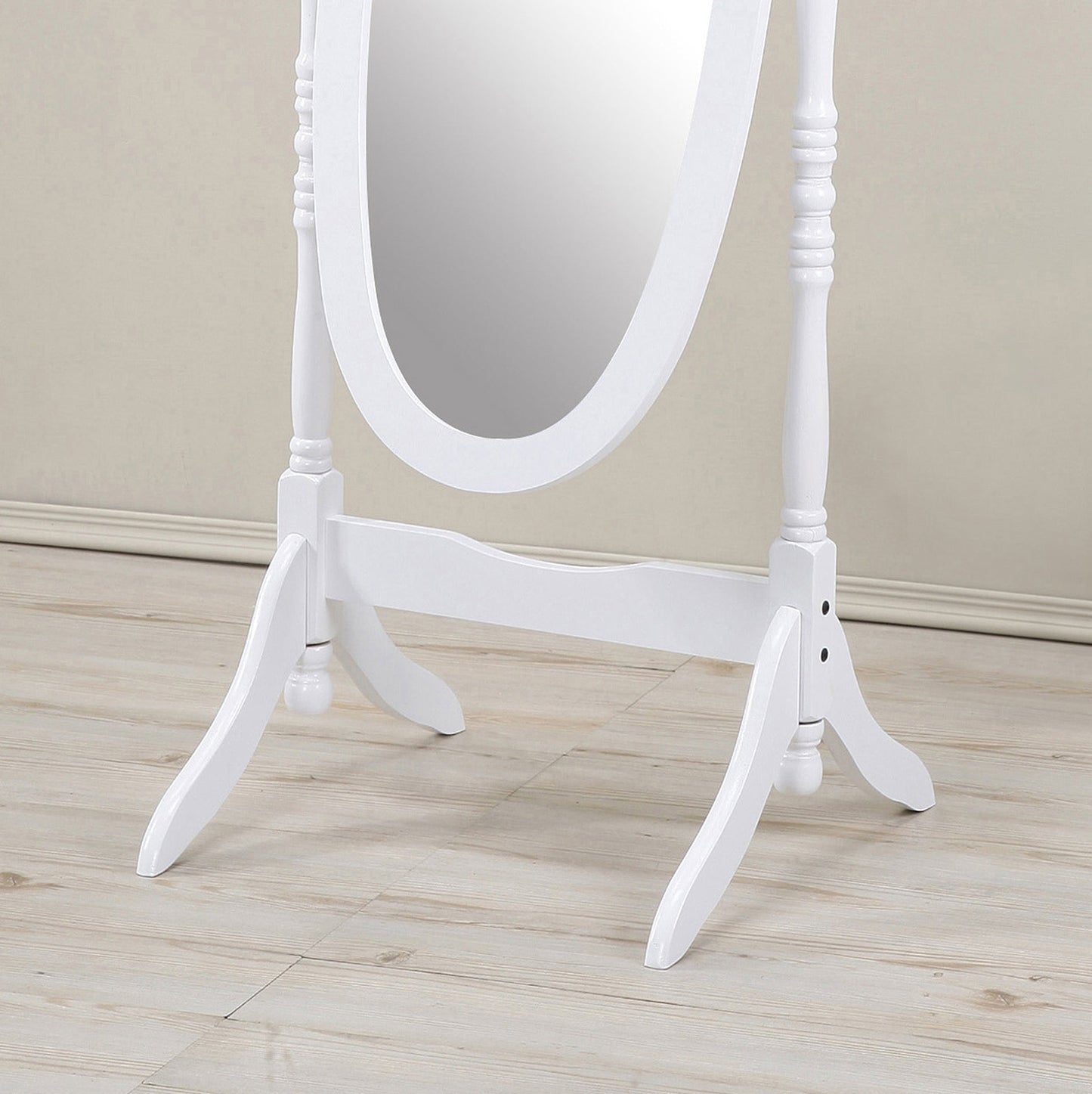 Roundhill Furniture Traditional Queen Anna Style Wood Floor Cheval Mirror, White