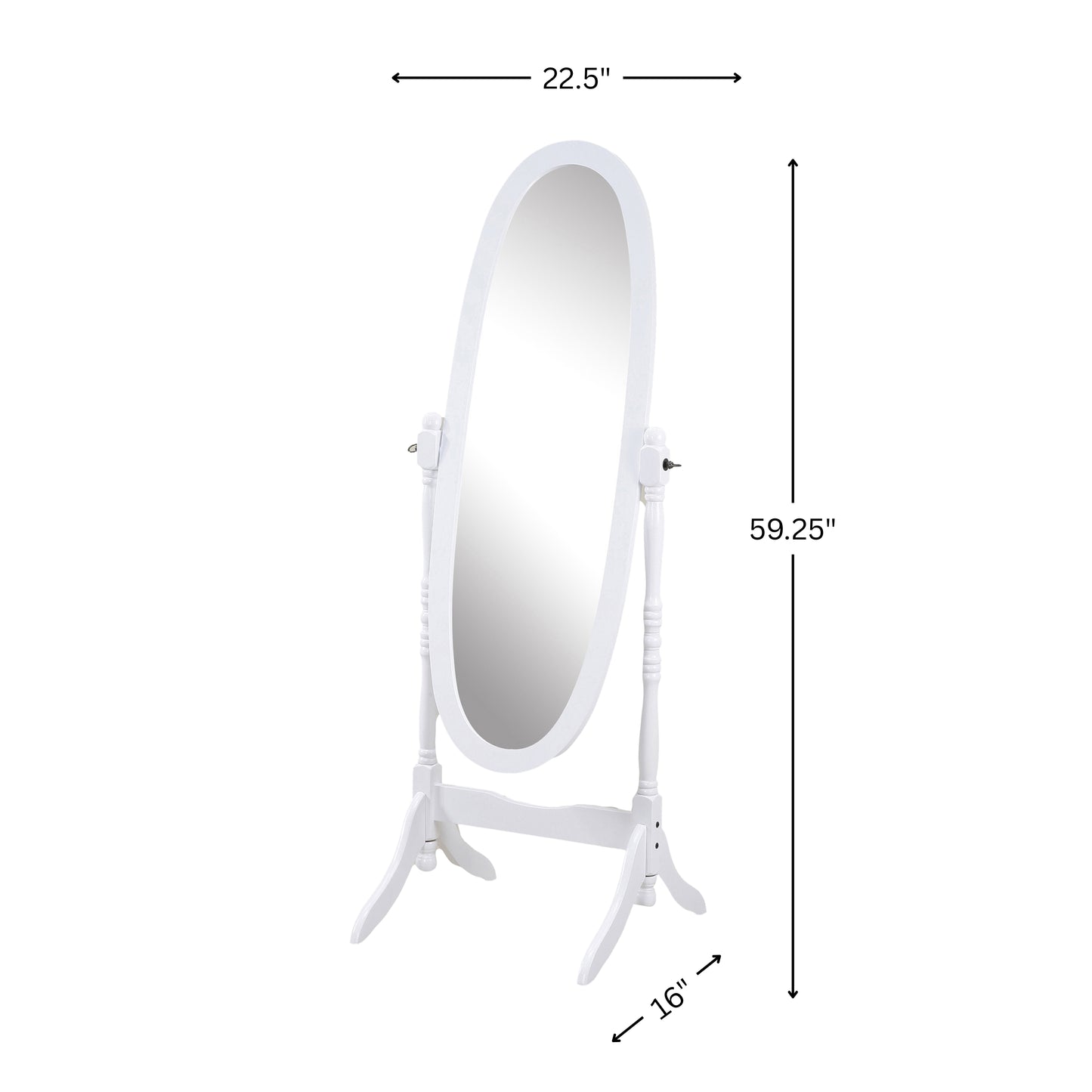 Traditional Style Wood Cheval Floor Mirror  in White finish