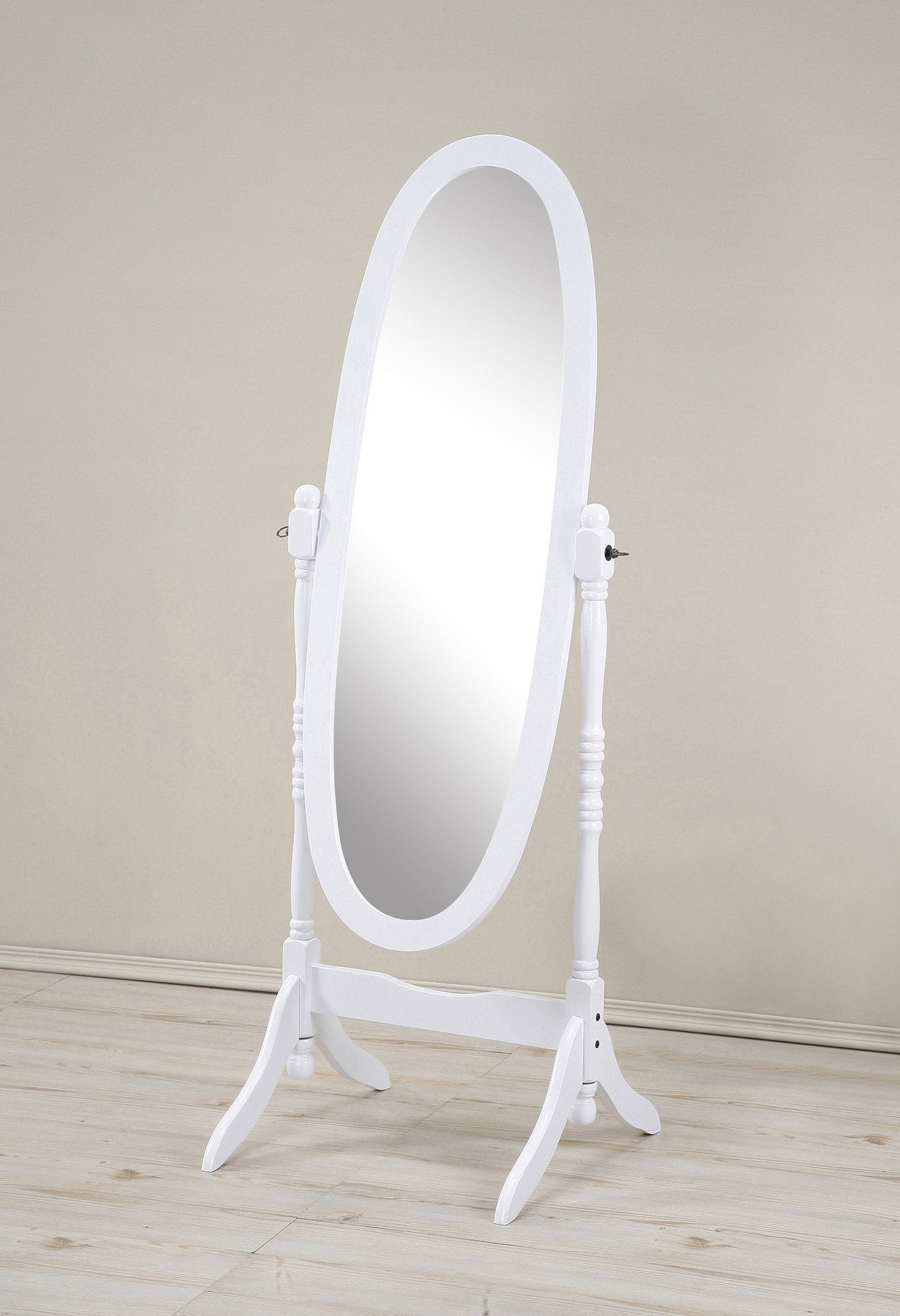 Roundhill Furniture Traditional Queen Anna Style Wood Floor Cheval Mirror, White