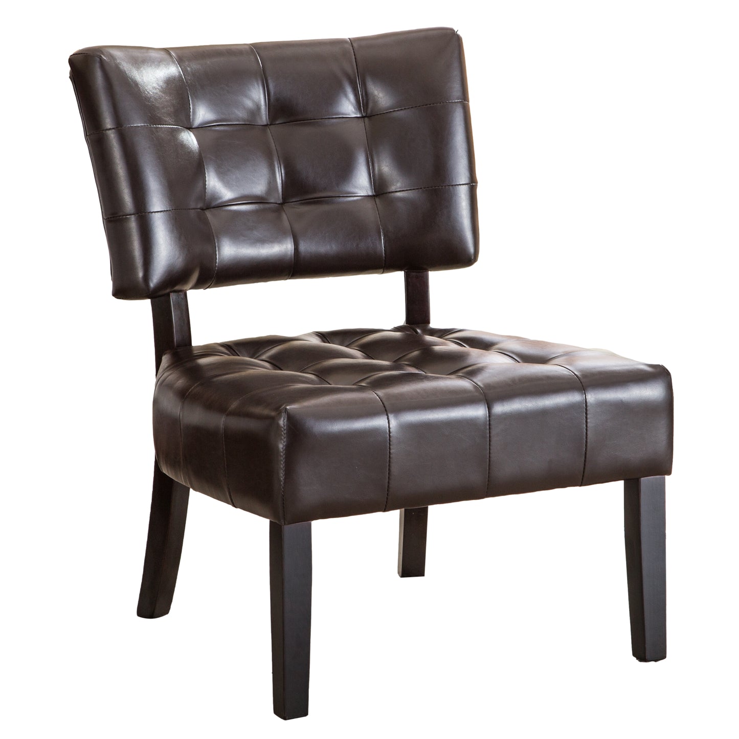 Brown Blended Leather Tufted Back Accent Chair with Oversized Seating