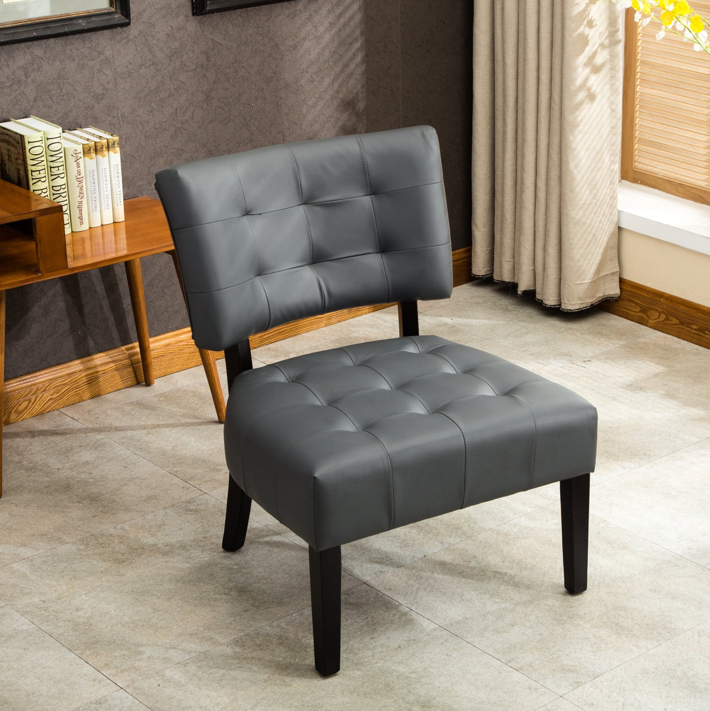 Bally Blended Grey Leather Tufted Accent Chair with Oversized Seating