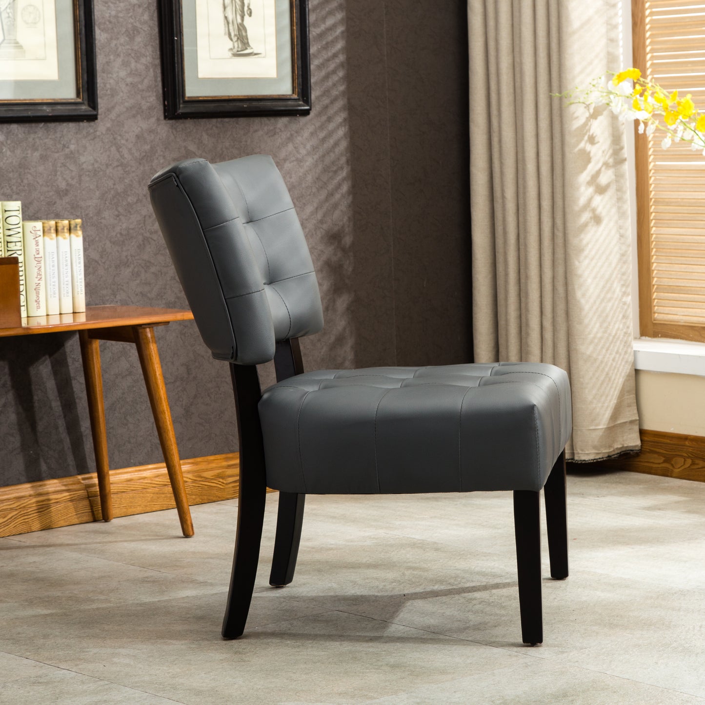 Bally Blended Grey Leather Tufted Accent Chair with Oversized Seating