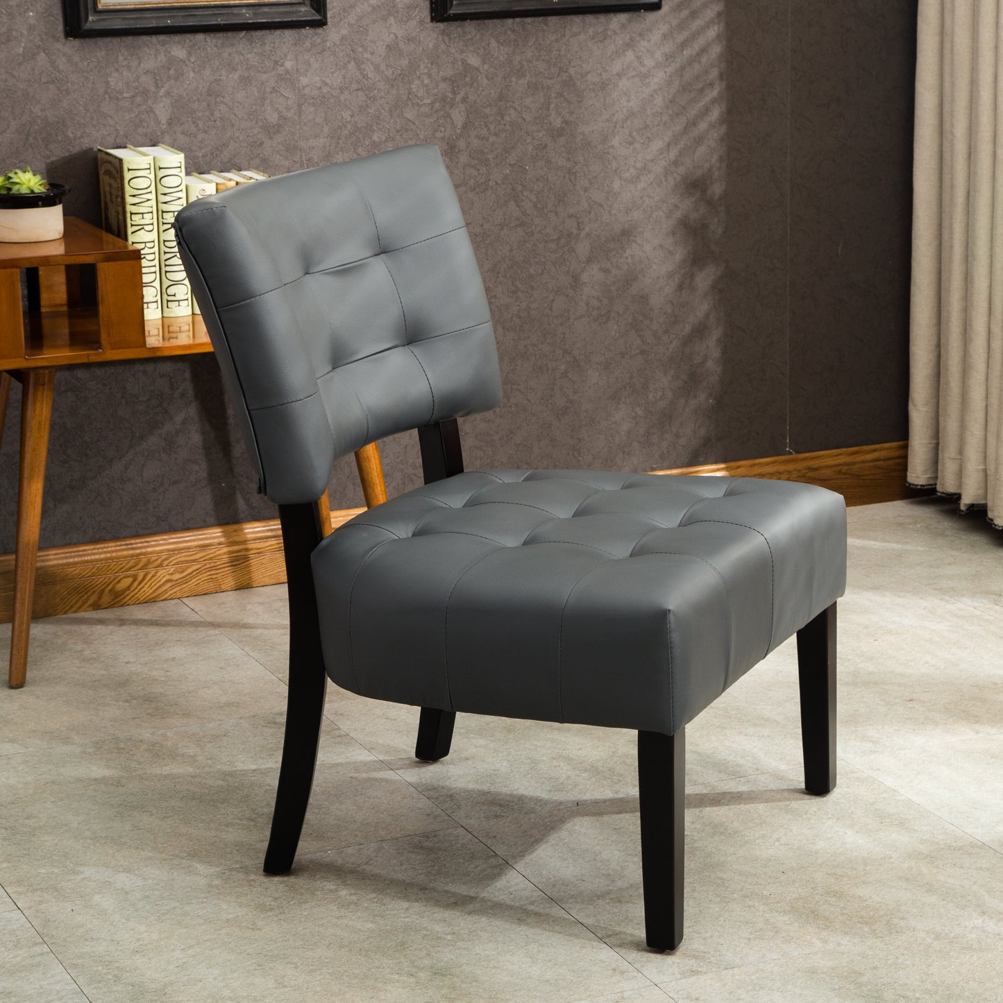 Bally Blended Grey Leather Tufted Accent Chair with Oversized Seating