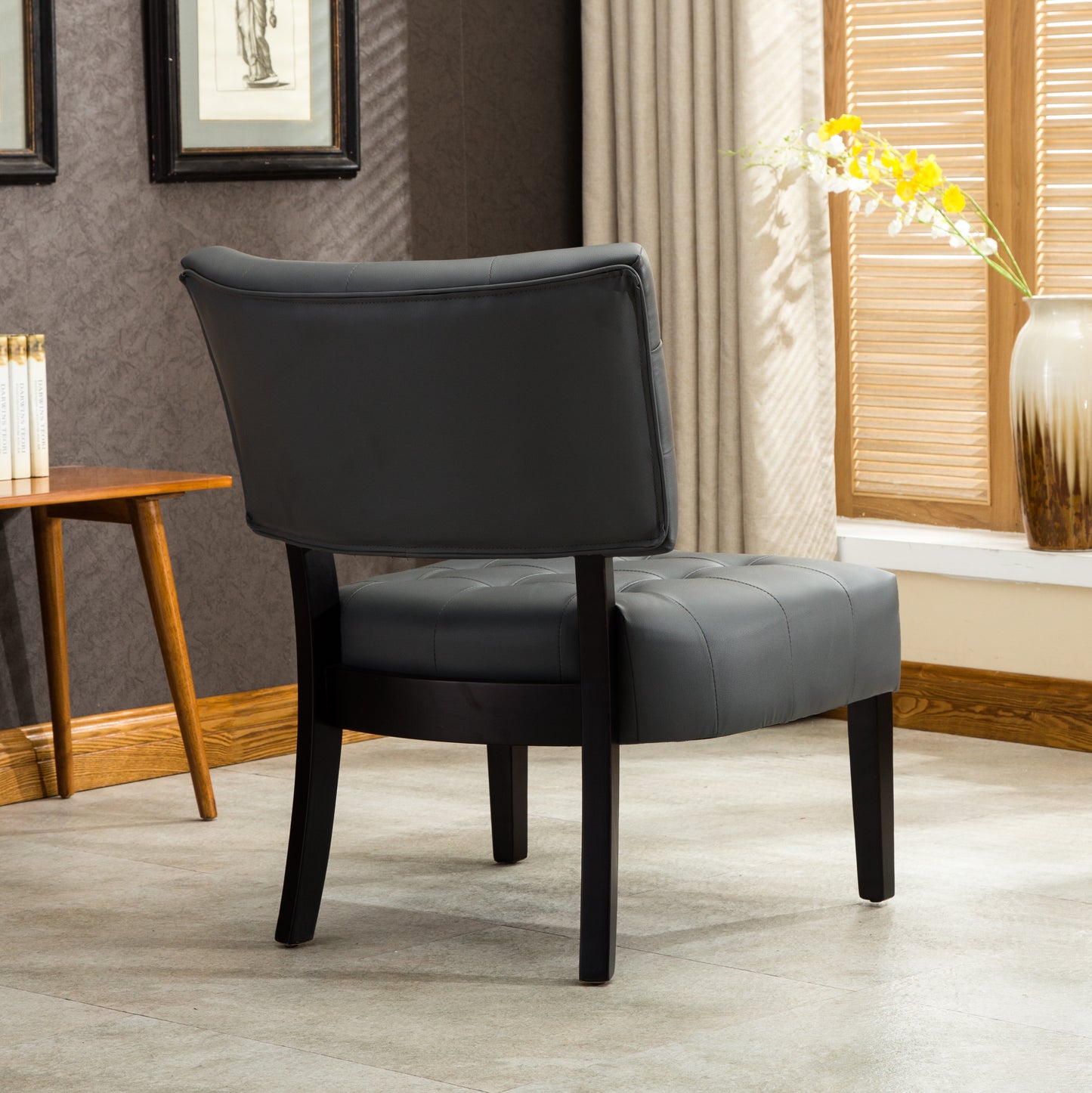 Bally Blended Grey Leather Tufted Accent Chair with Oversized Seating