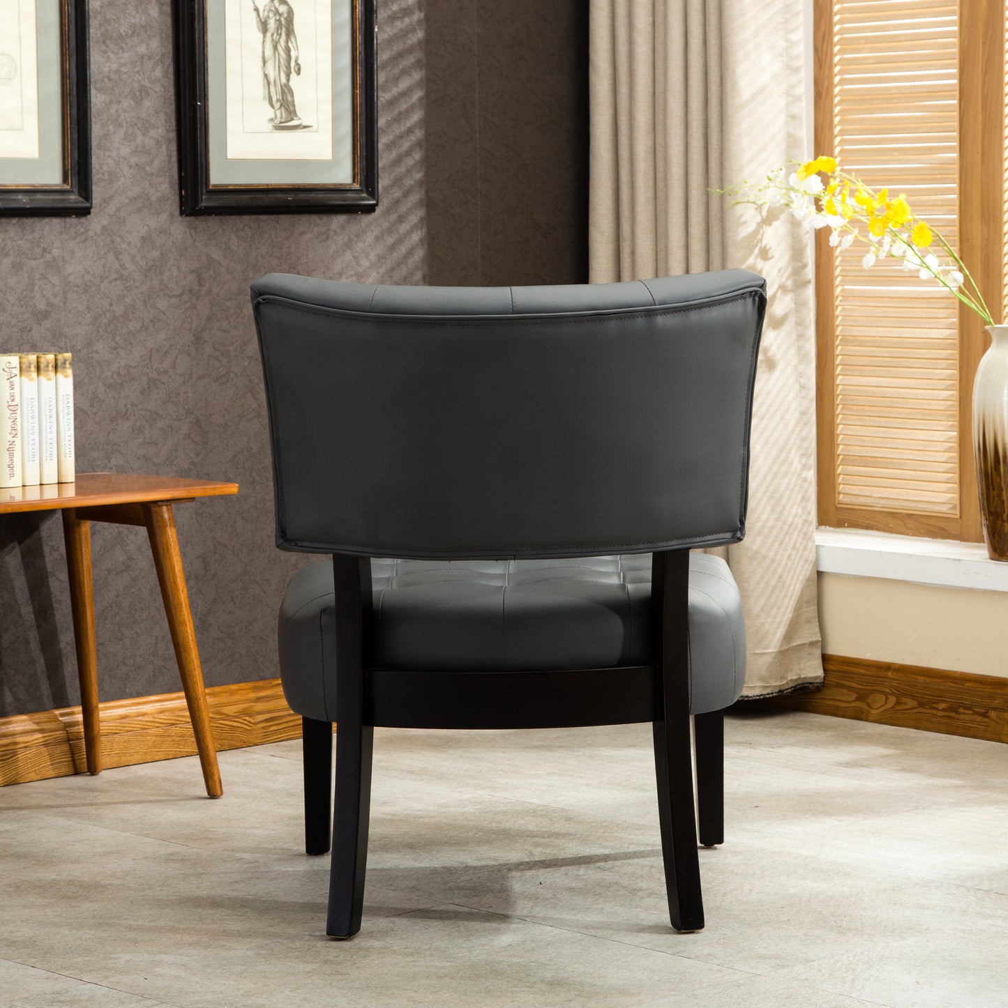 Bally Blended Grey Leather Tufted Accent Chair with Oversized Seating