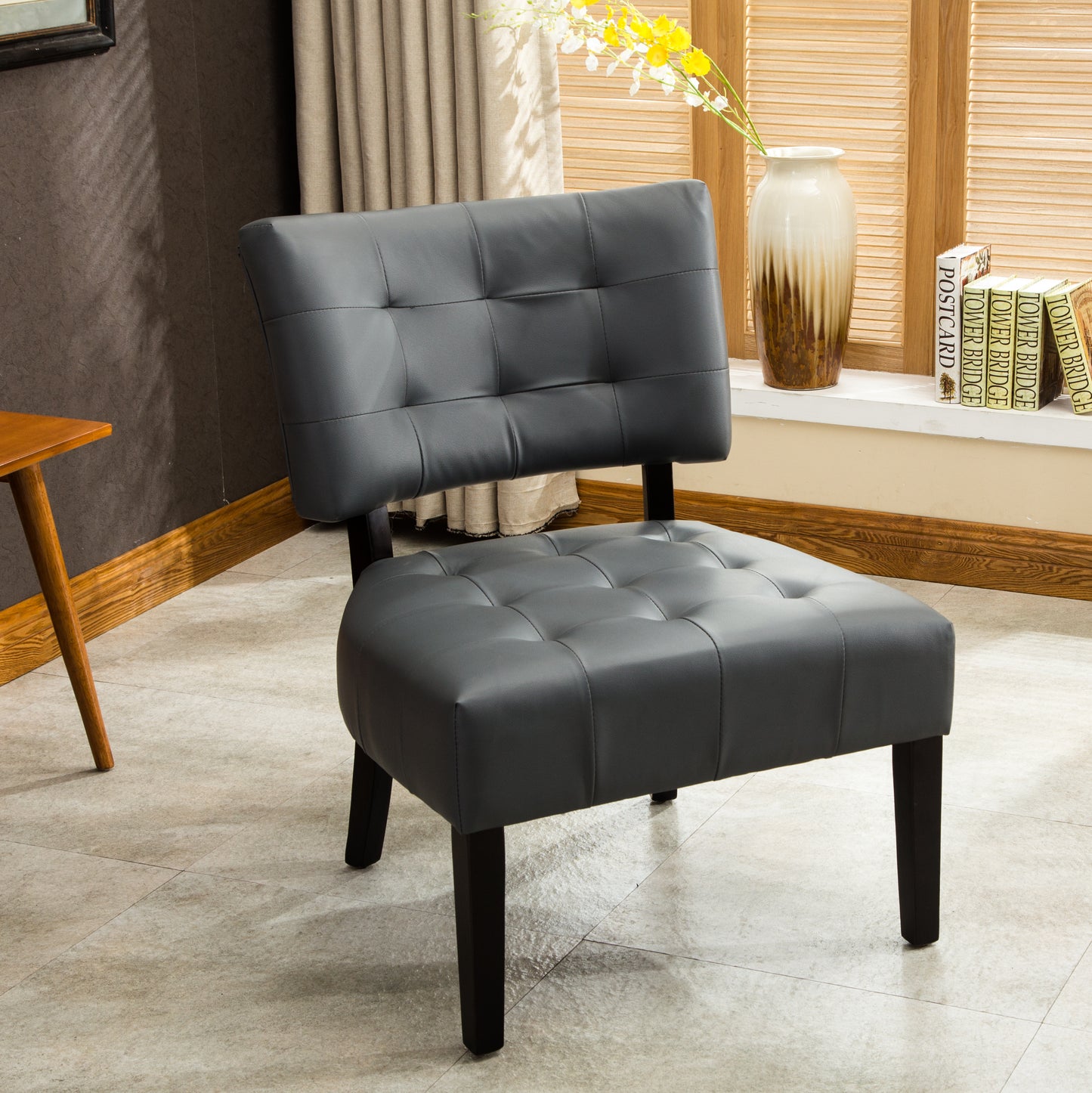 Bally Blended Grey Leather Tufted Accent Chair with Oversized Seating