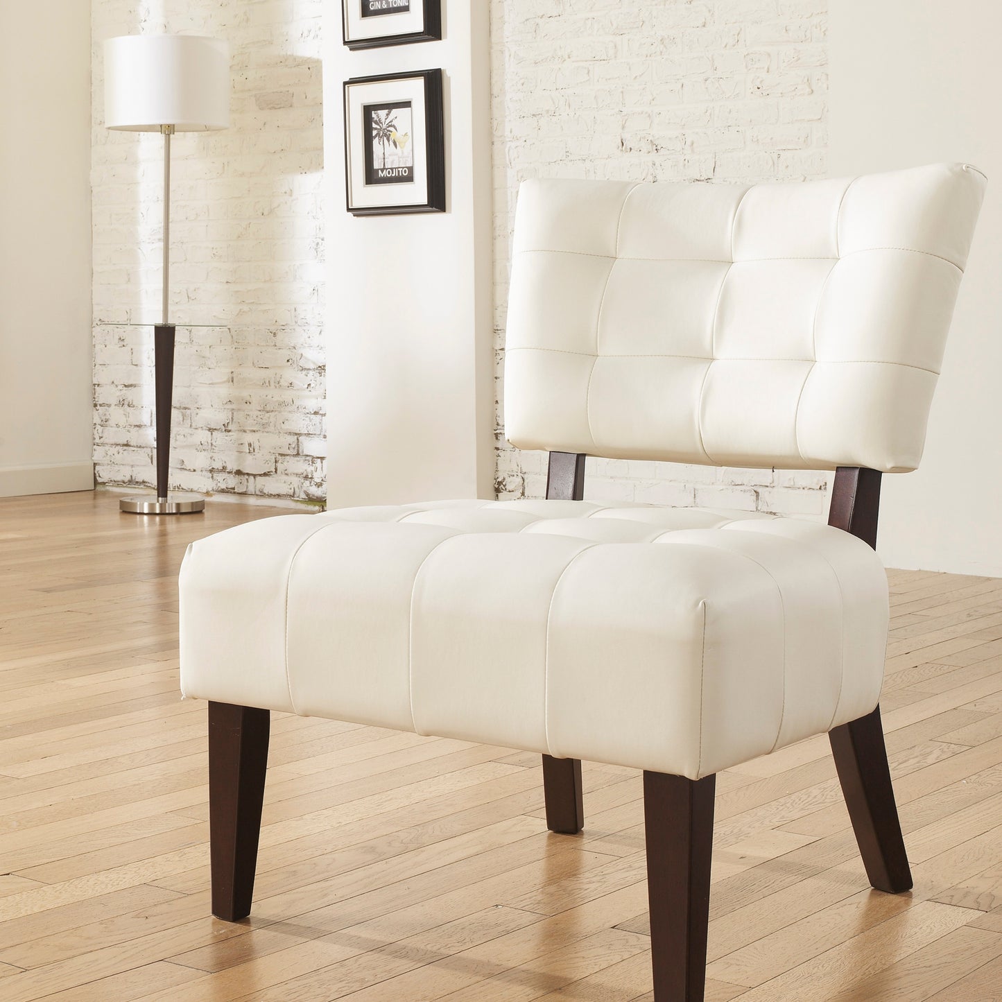 Ivory Blended Leather Tufted Back Accent Chair with Oversized Seating