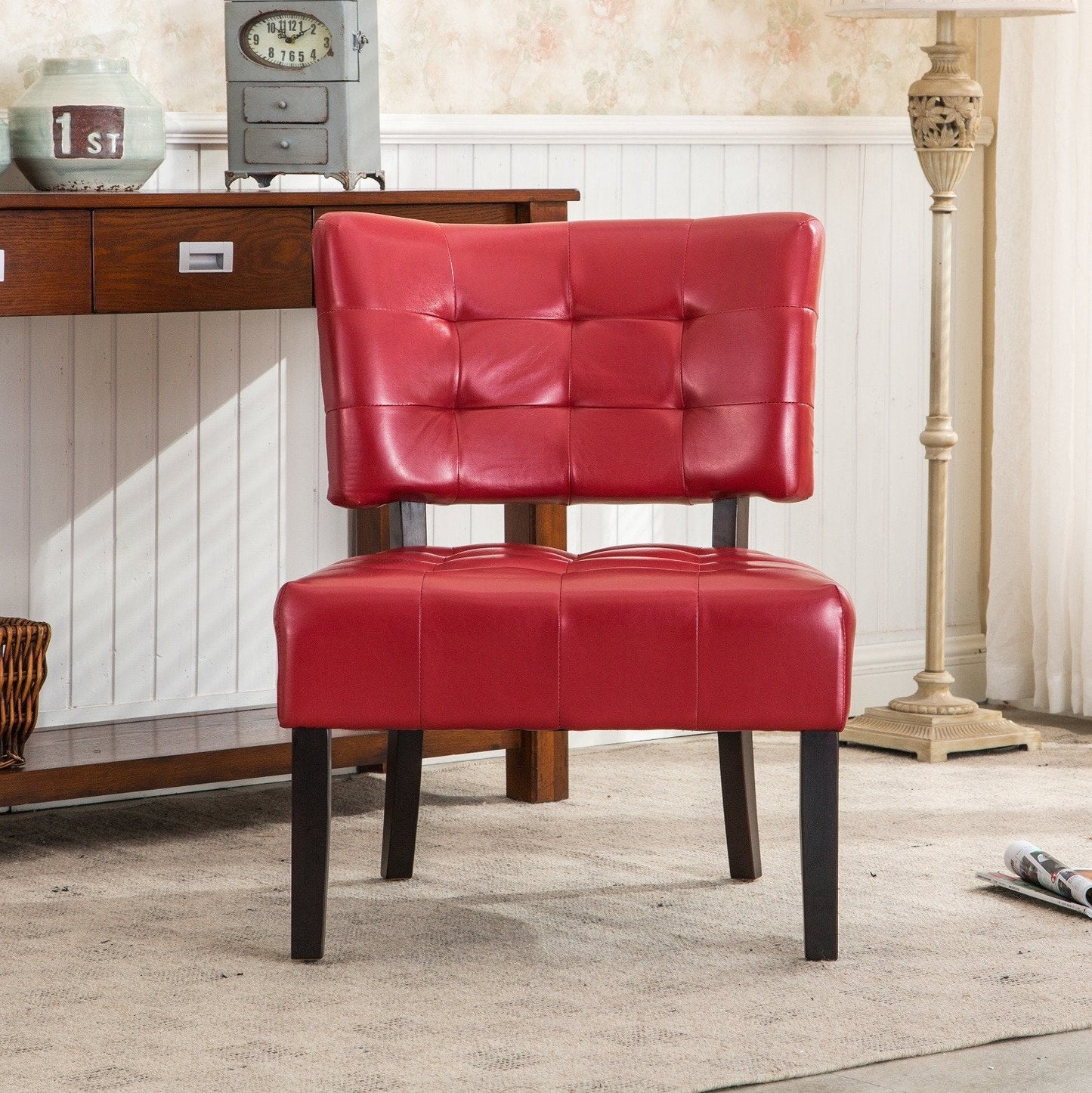 Roundhill Furniture Tufted Accent Chair with Oversized Seating, Blended Leather Red