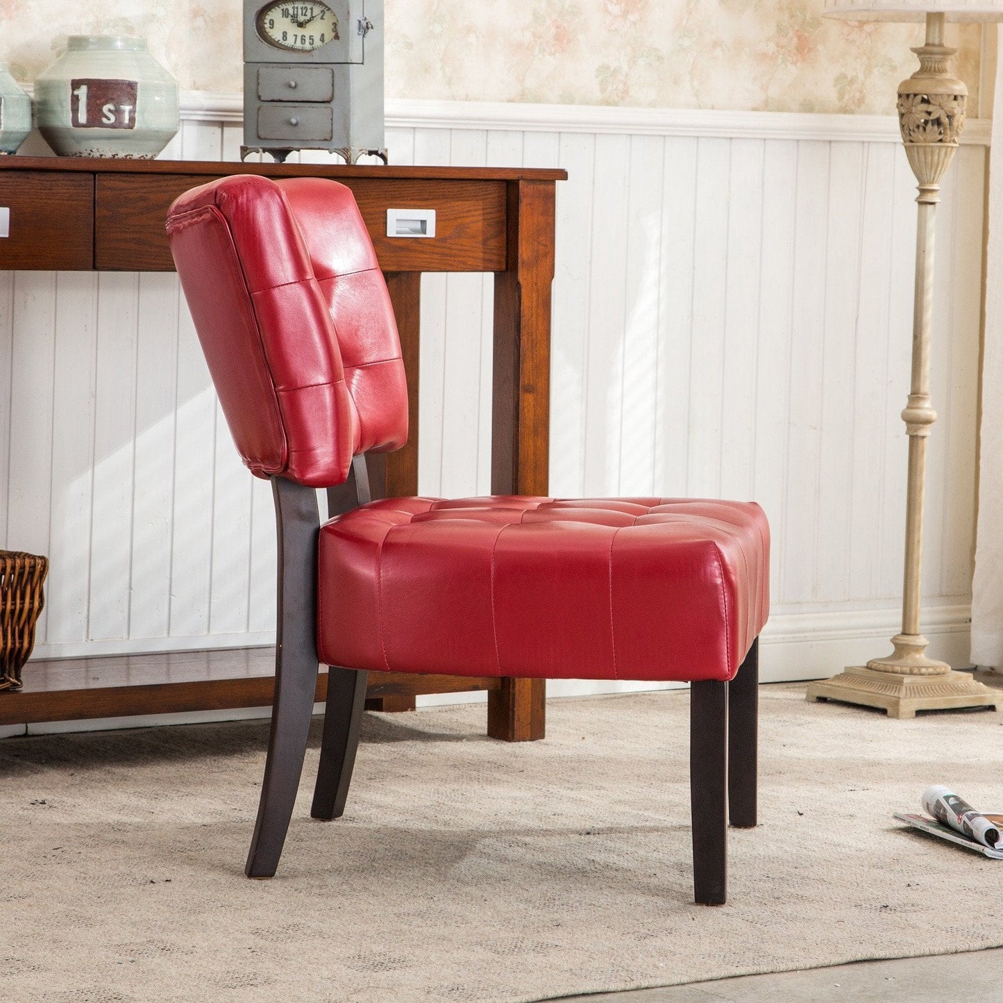 Roundhill Furniture Tufted Accent Chair with Oversized Seating, Blended Leather Red