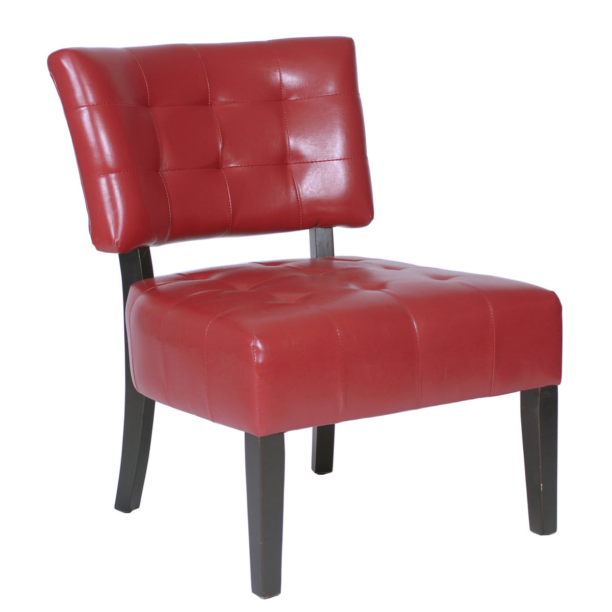 Red Blended Leather Tufted Back Accent Chair with Oversized Seating