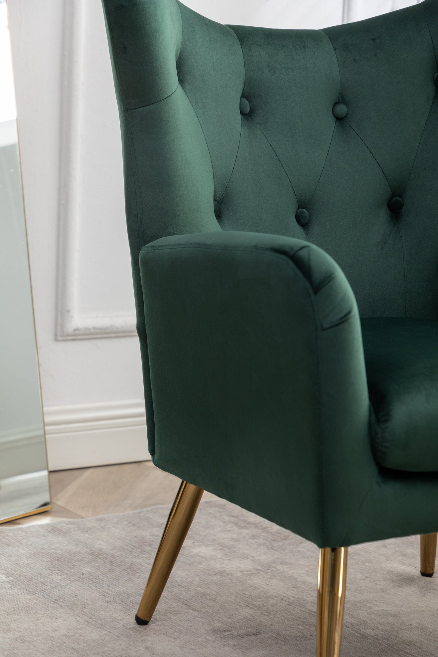 Roundhill Furniture Sovarol Velvet Button-Tufted Wing Back Accent Chair, Green