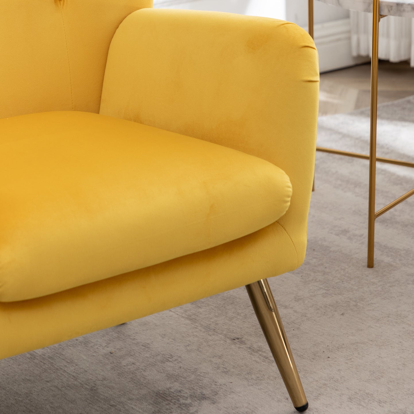 Roundhill Furniture Sovarol Velvet Button-Tufted Wing Back Accent Chair, Yellow