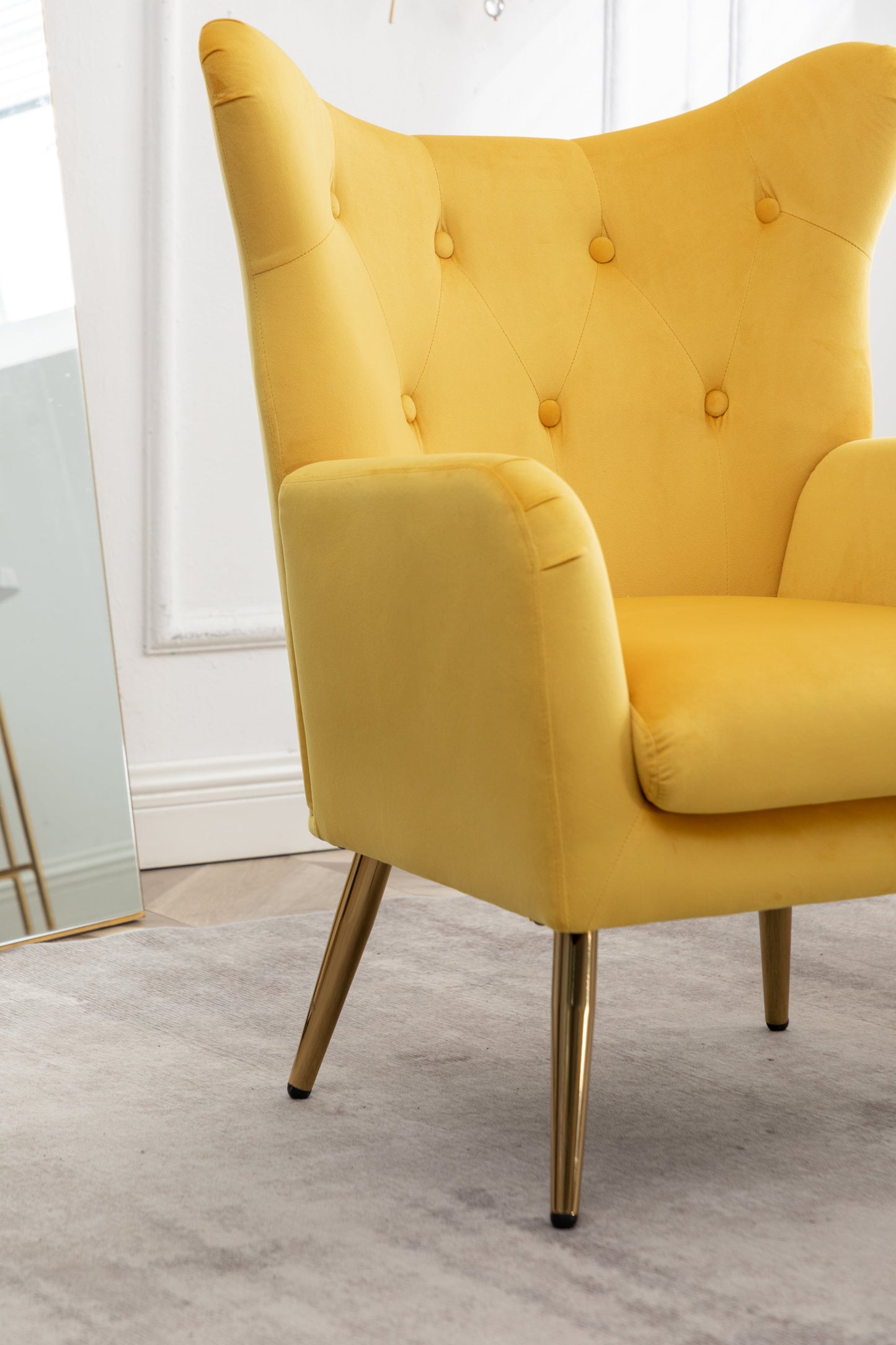 Roundhill Furniture Sovarol Velvet Button-Tufted Wing Back Accent Chair, Yellow