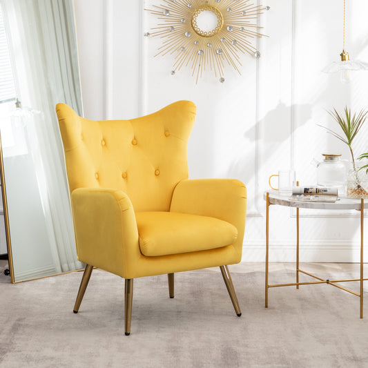 Roundhill Furniture Sovarol Velvet Button-Tufted Wing Back Accent Chair, Yellow