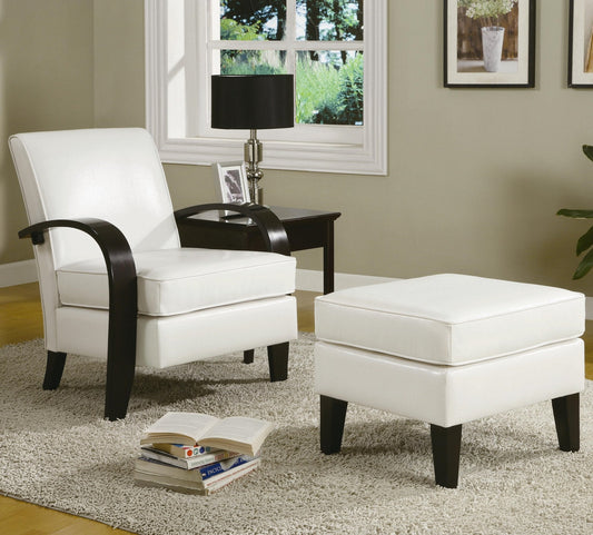 White Bonded Leather Arm Chairs with Ottoman