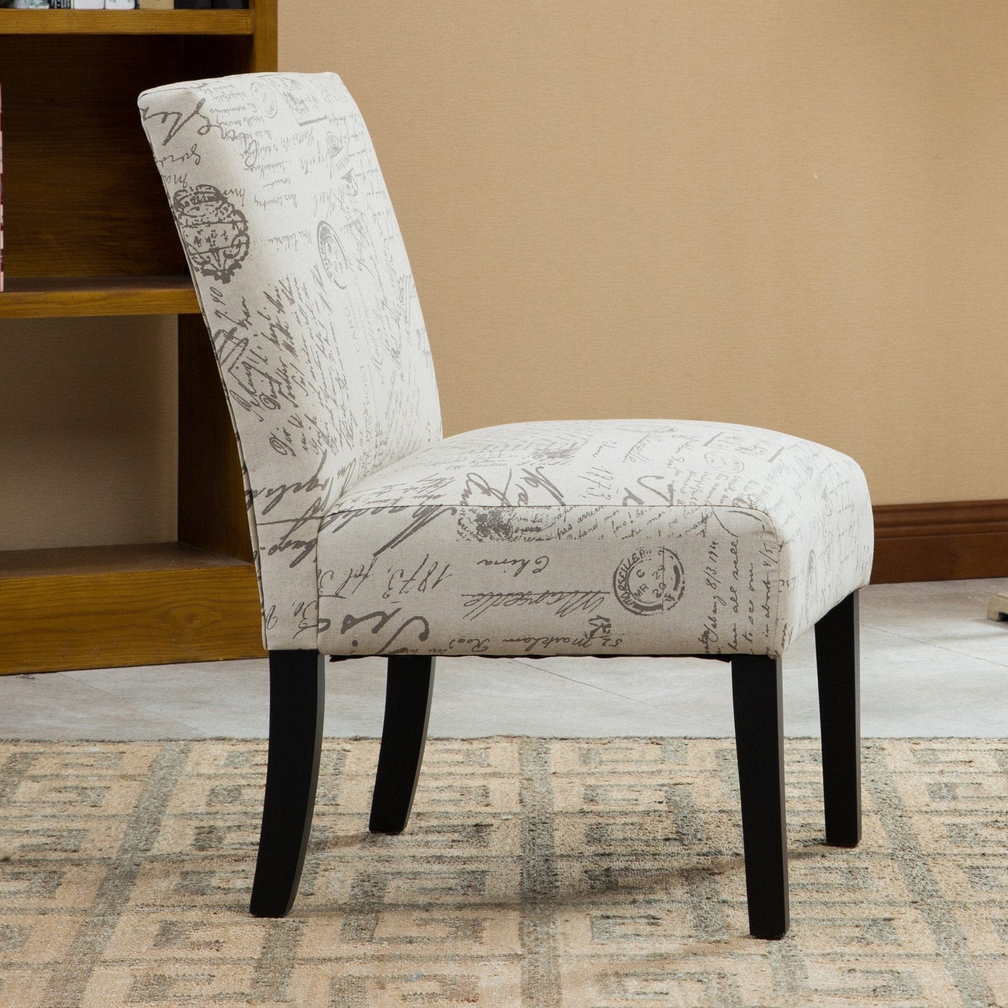 Roundhill Furniture Botticelli English Letter Print Fabric Armless Contemporary Accent Chair