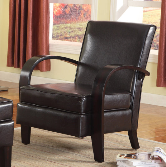 Brown Bonded Leather Chair with Wood Arms