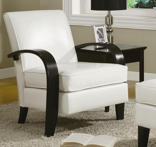 White Bonded Leather Chair with Wood Arms