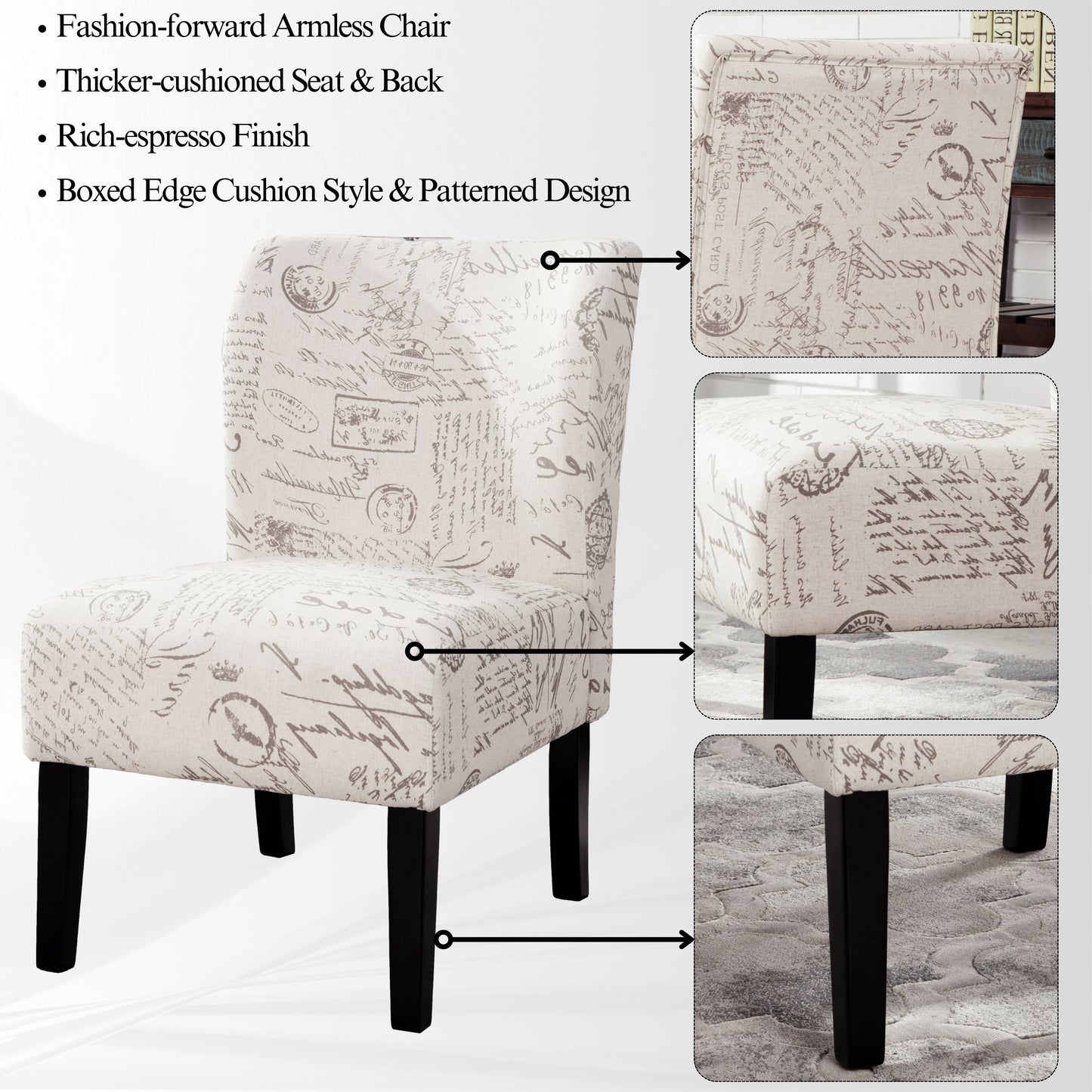 Roundhill Furniture Capa Fabric Armless Contemporary Accent Chair