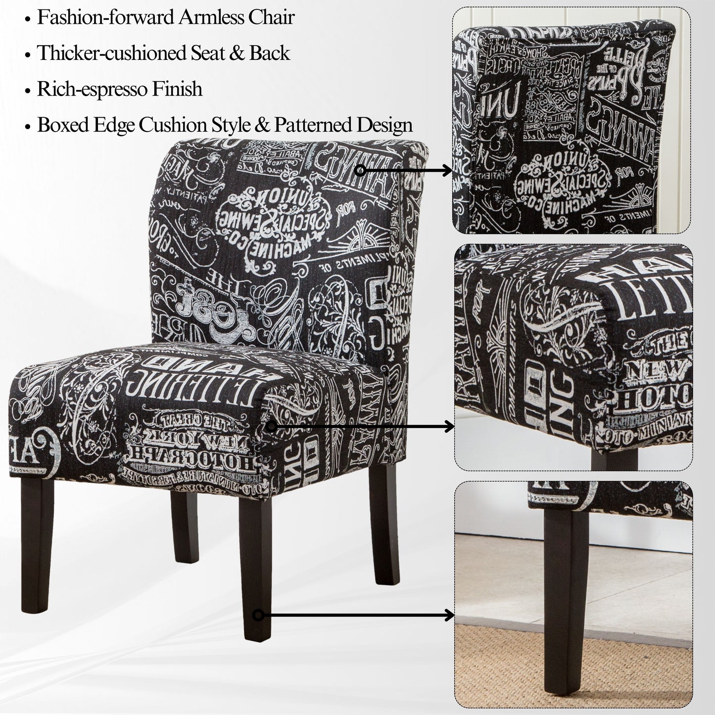 Roundhill Furniture Capa Fabric Armless Contemporary Accent Chair