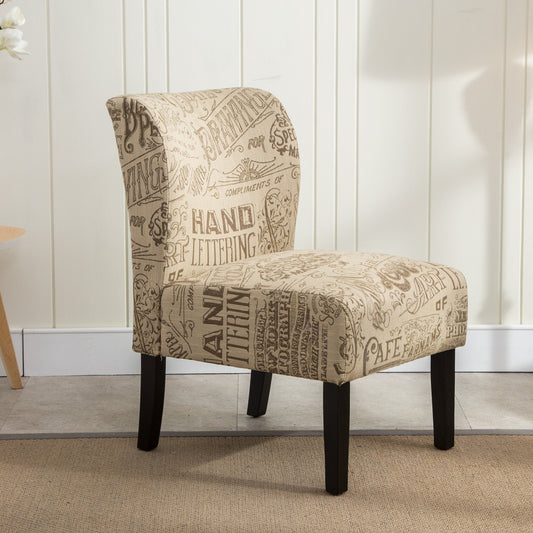 Roundhill Furniture Capa Fabric Armless Contemporary Accent Chair, Chalkboard Light Print