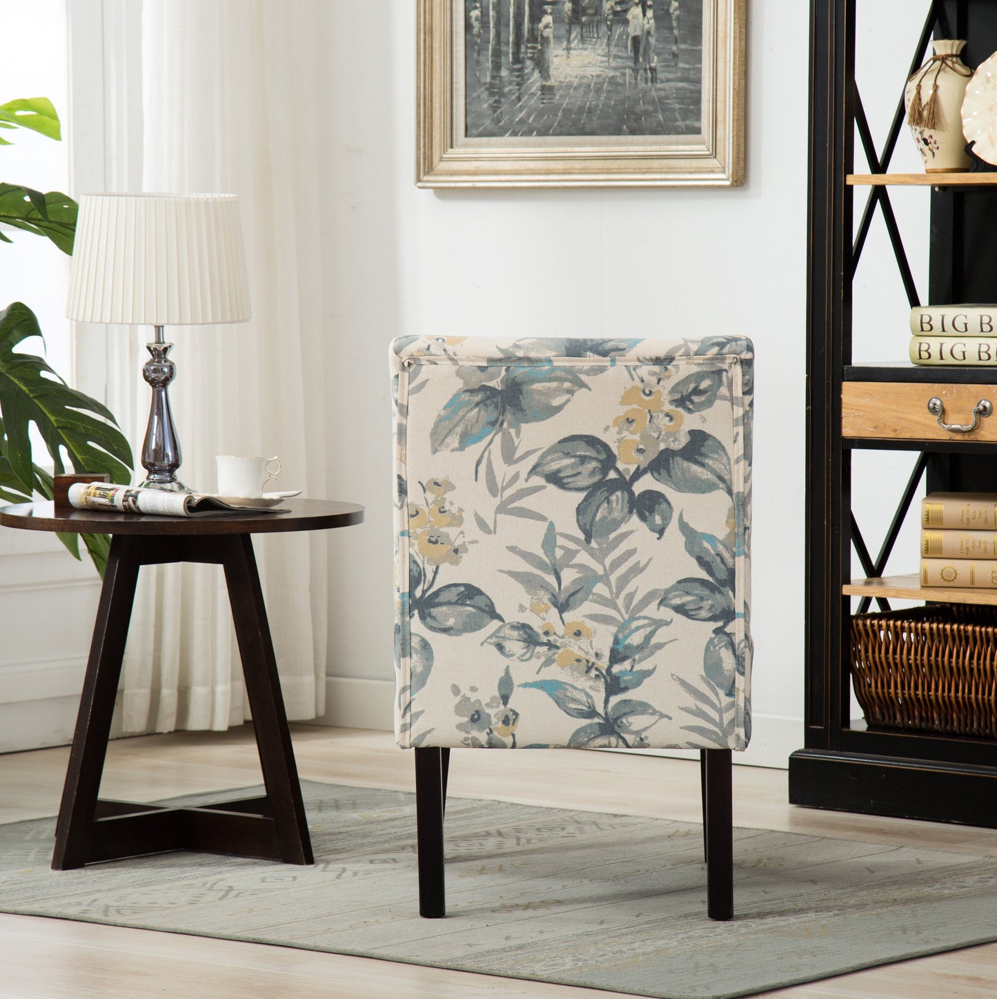 Roundhill Furniture Capa Fabric Armless Contemporary Accent Chair, Blue Leaves