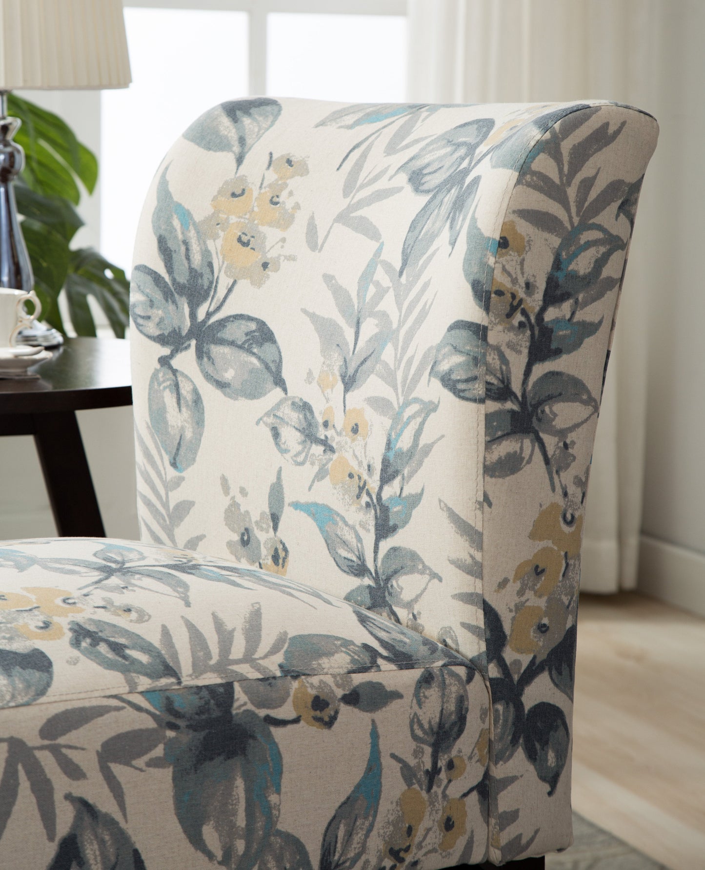 Roundhill Furniture Capa Fabric Armless Contemporary Accent Chair, Blue Leaves