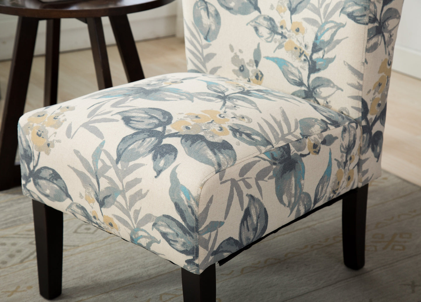 Roundhill Furniture Capa Fabric Armless Contemporary Accent Chair, Blue Leaves